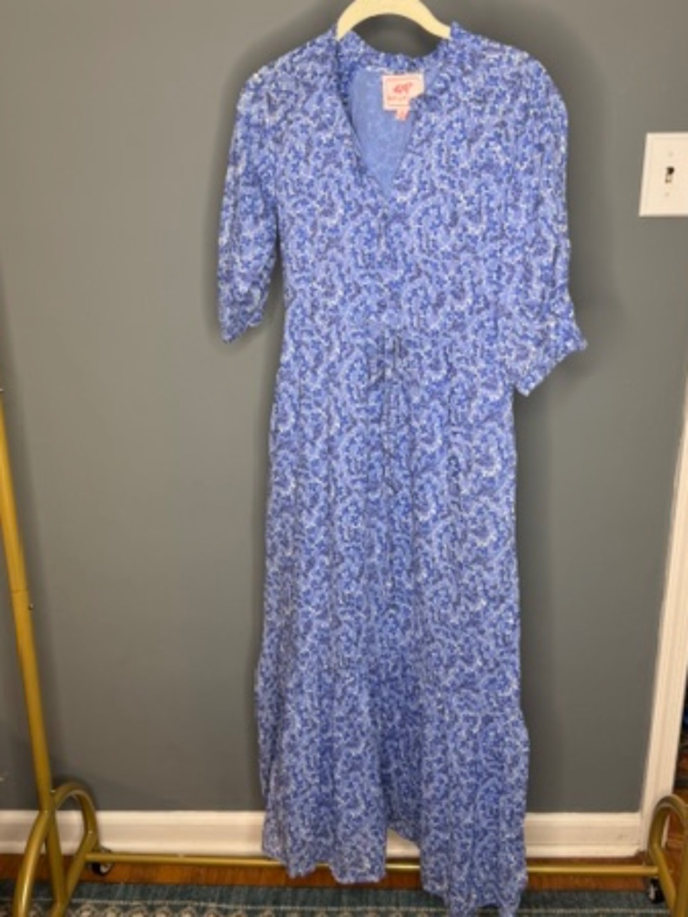 Banjanan Blue Floral Midi Dress Tie Waist Size XS